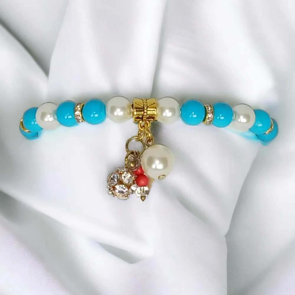 Pearl Turquoise & Coral Y2K Charm Bracelet Mermaidcore Oceancore Beachy Seaside